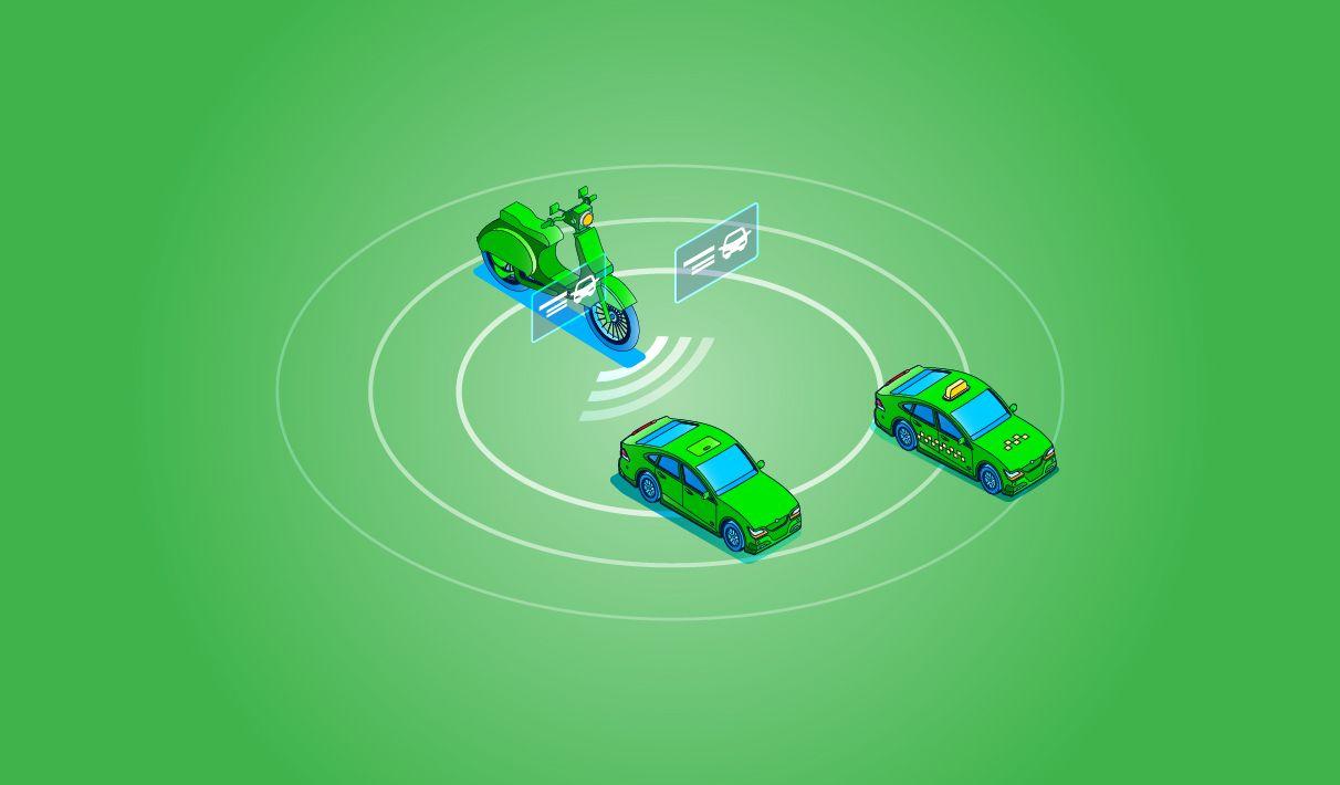 A graphic of a 2-wheeler using ADAS